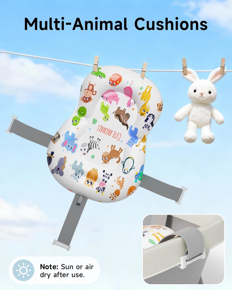 EverKiddo Collapsible Baby Bathtub, Large Infant Bath Tub with Thermometer & Cute Soft Cushion for Newborn to 36-Month Toddlers, Storage and Non-Slip Feet Design, Baby Bath Gift (Grey) - Image 5
